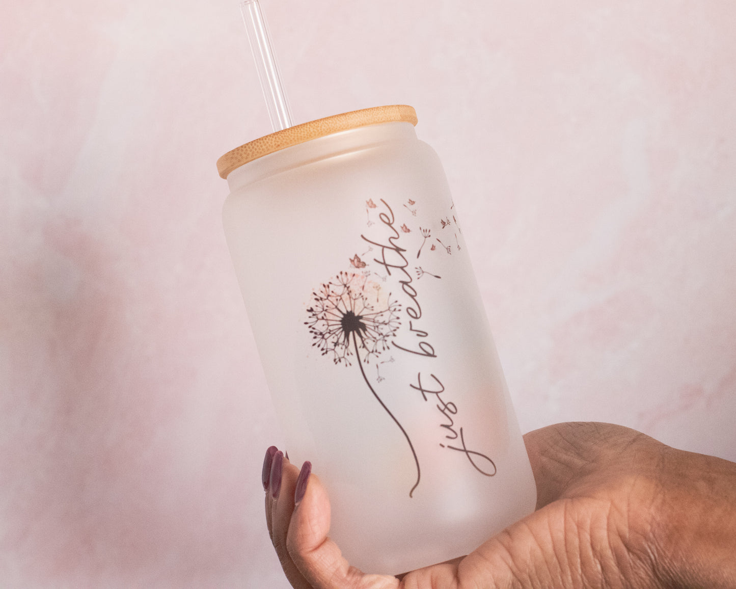 Frosted Glass Tumbler with Straw and Lid