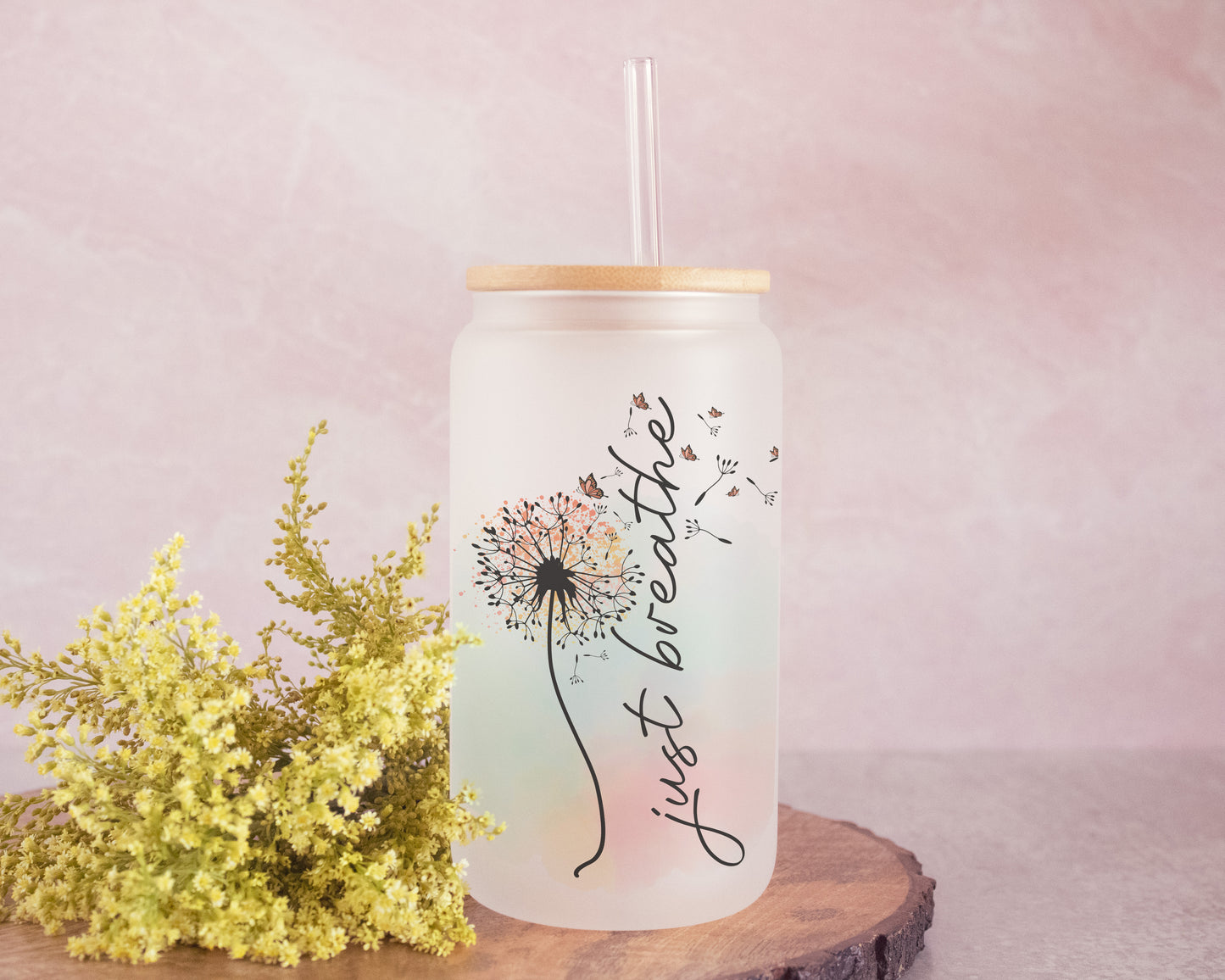 Frosted Glass Tumbler with Straw and Lid