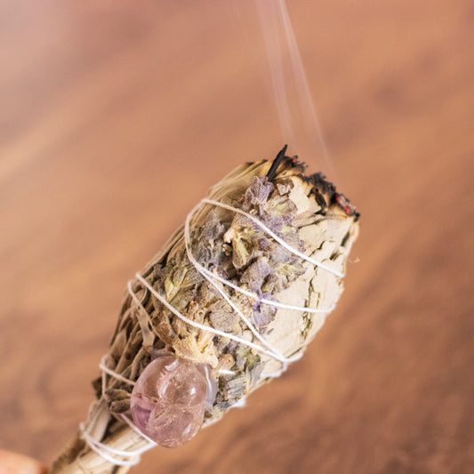 Sage Torch Smudge Sticks with Lavender Rose Quartz Amethyst