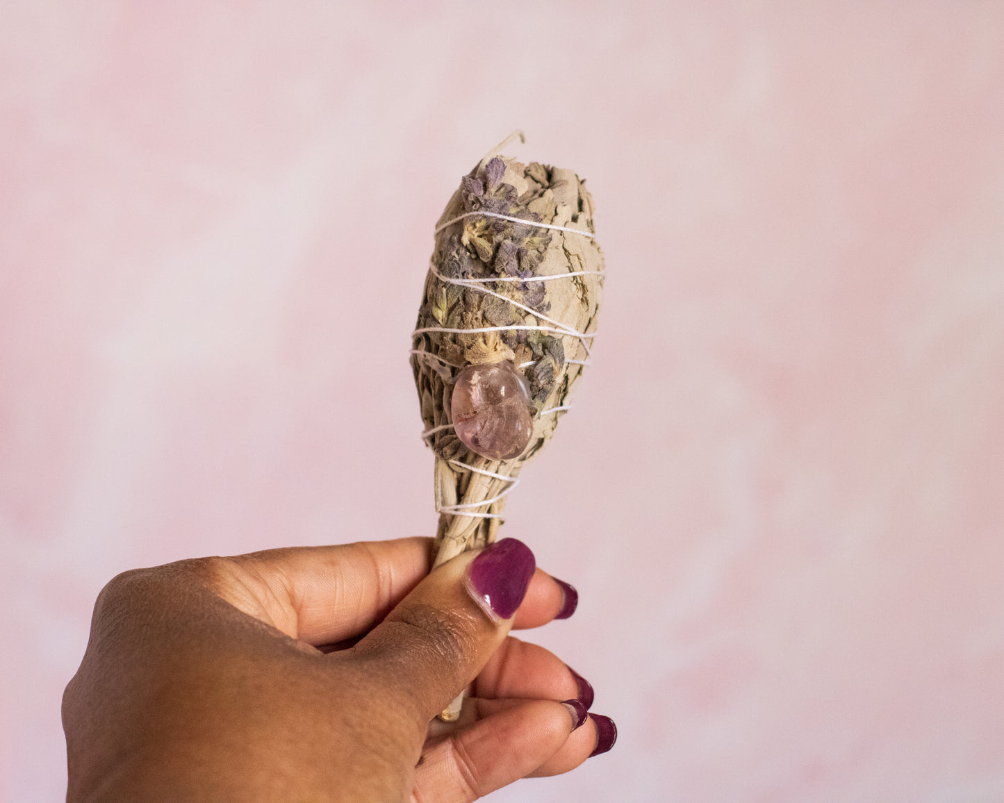 Sage Torch Smudge Sticks with Lavender Rose Quartz Amethyst